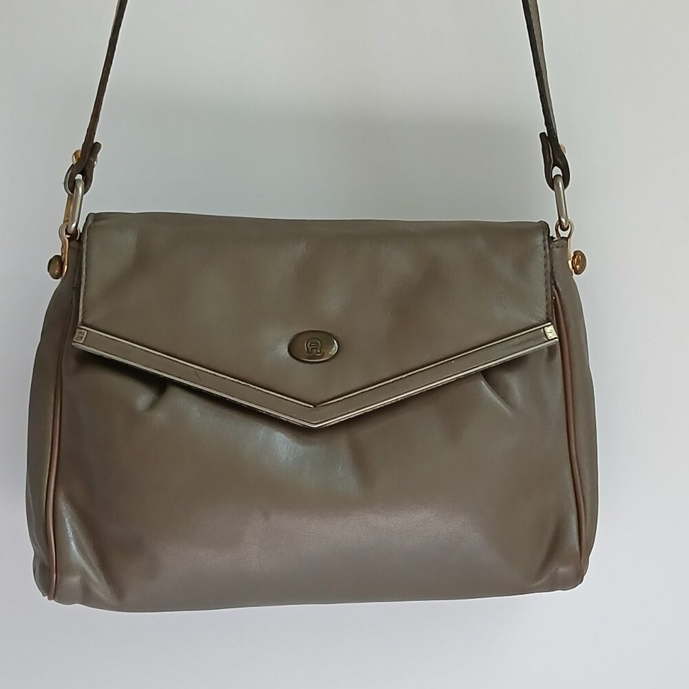 Etienne Aigner Vintage Handmade Taupe Leather Crossbody Bag